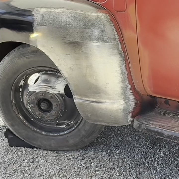 Truck fender after laser paint removal